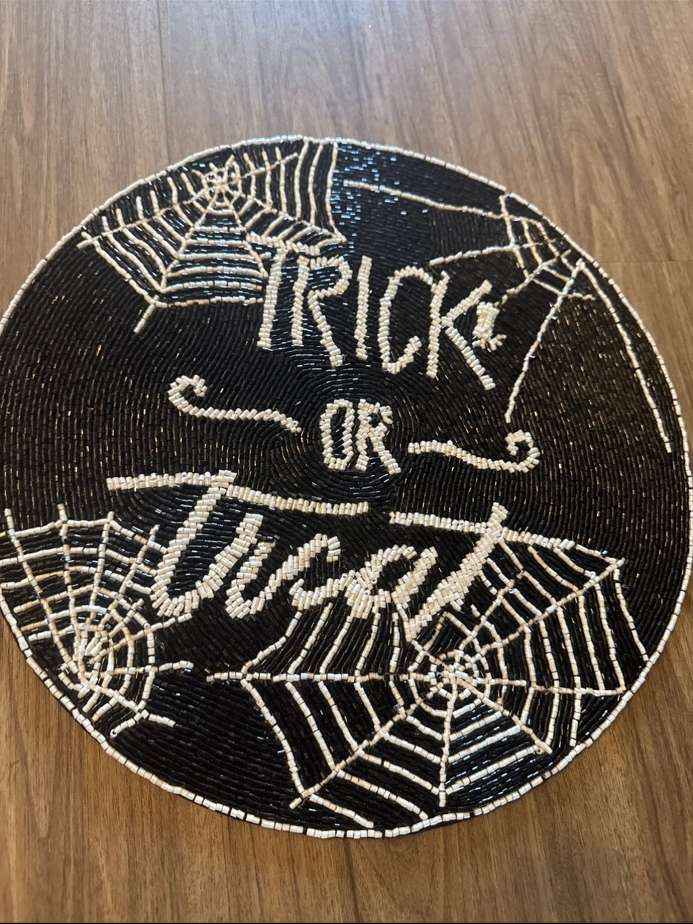 Nicole Miller Black and White 'Trick or Treat' Halloween Beaded charger